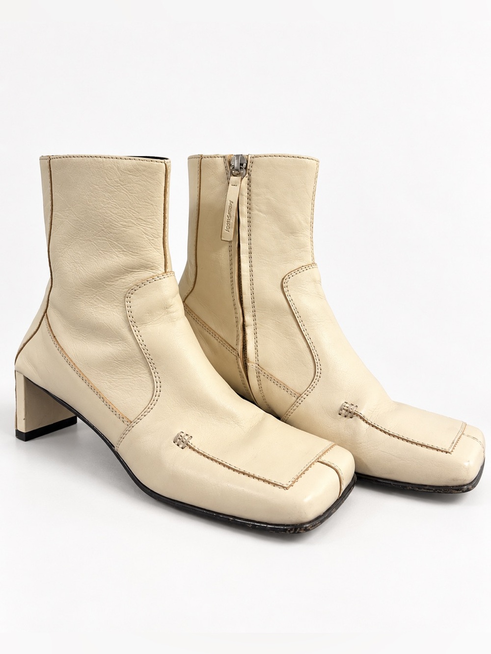 Acne Studios Women’s Cream Leather Square-Toe Ankle Boots Size EU 35